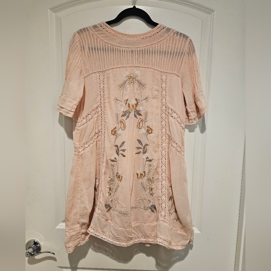 Free People PinkCream Embroidered Dress 756